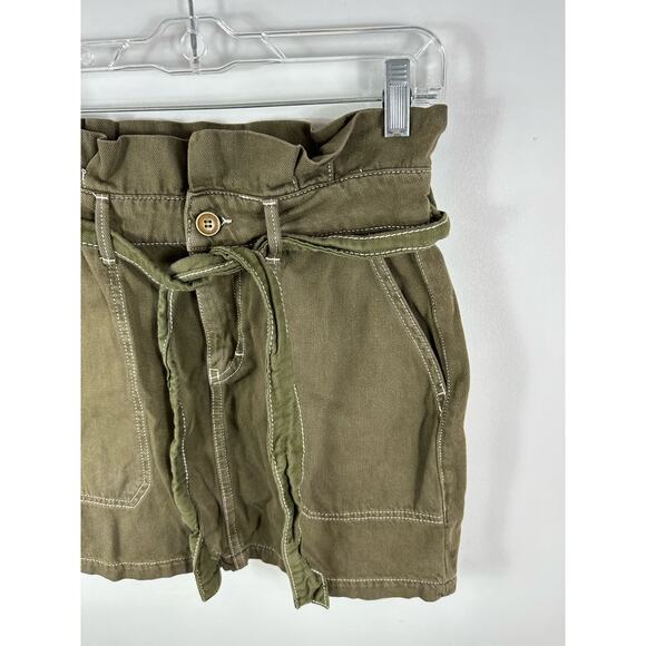 Free People Green Paperbag Cargo Mini Skirt Tie Skirt Size 4 Boho Military - Picture 9 of 10